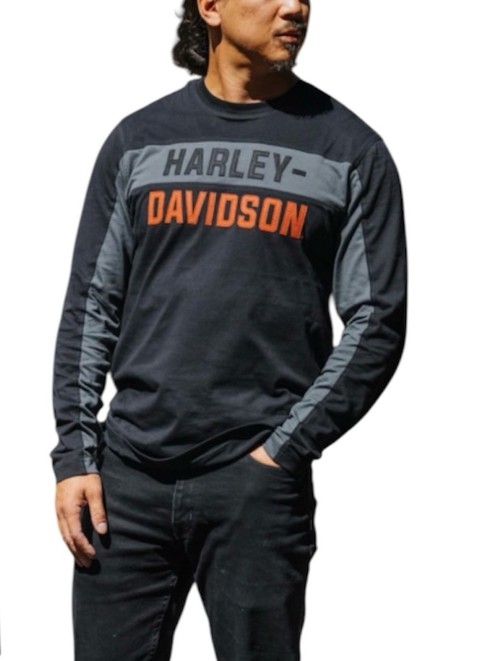 Harley-Davidson Copperblock Black, Orange & Gray Long Sleeve Medium